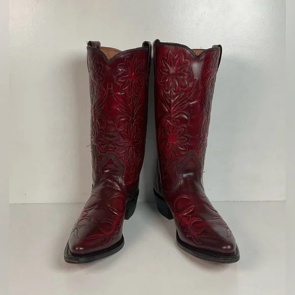 Vintage Texas Cranberry Floral Cowgirl Boots | USA Made | Patent | Women’s 7 M - Picture 9 of 16